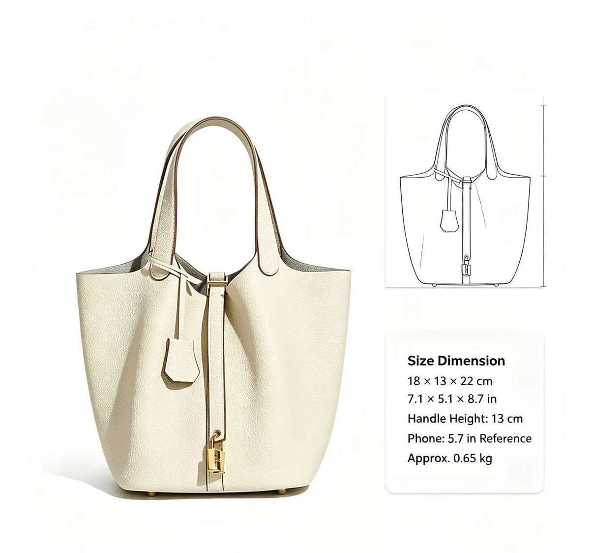 Leather Basket Tote with Removable Pouch