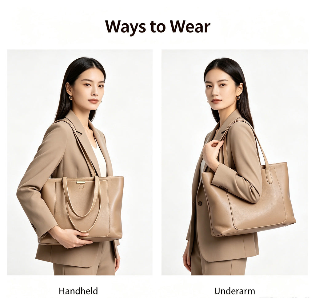 Large Leather Zip-Top Work Tote