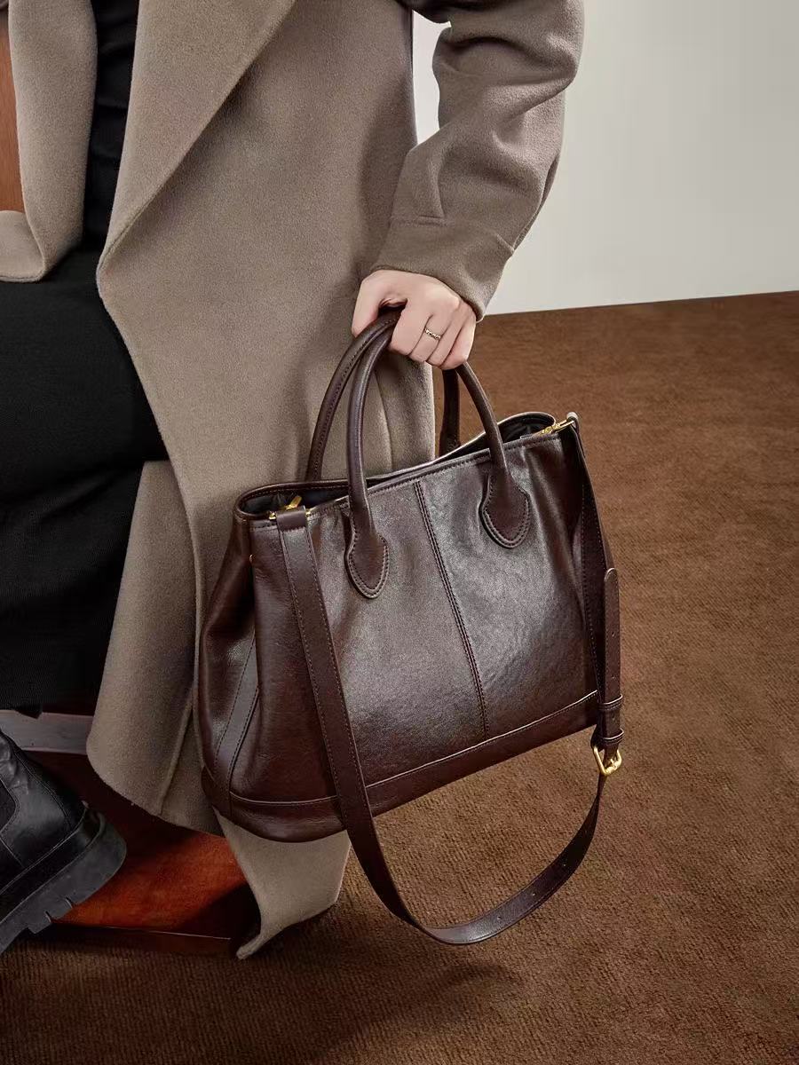 Large Leather Tote with Adjustable Strap