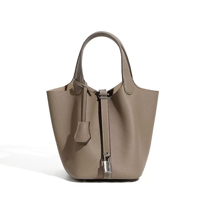 Lightweight Leather Bucket Tote with Pouch