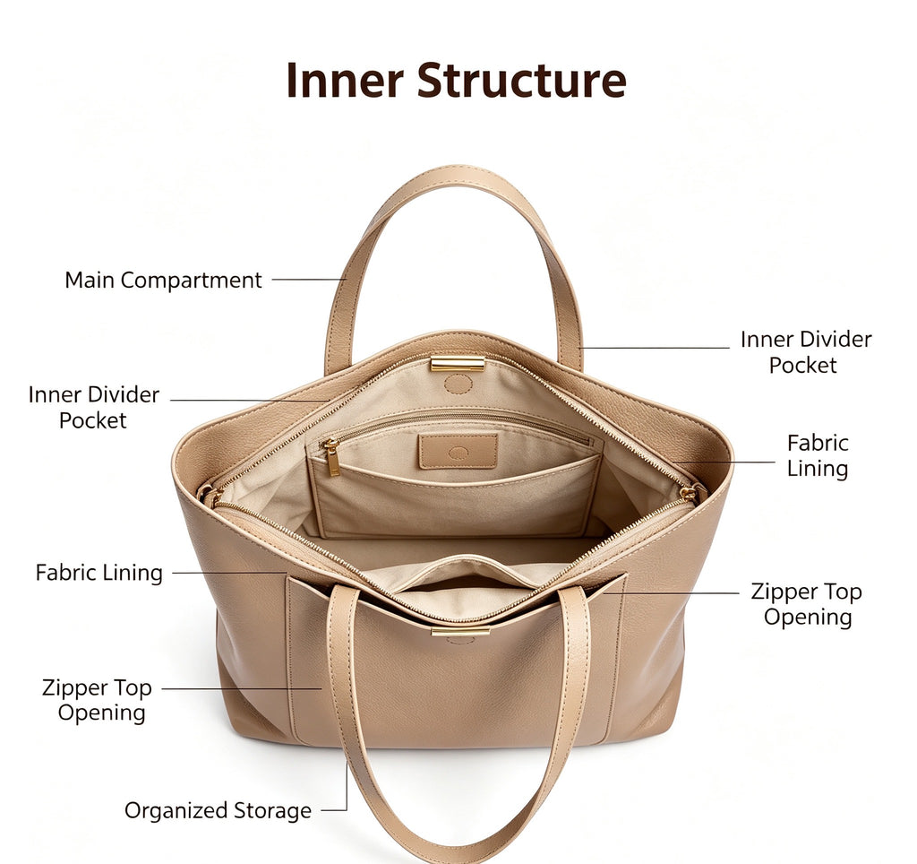 Large Leather Zip-Top Work Tote