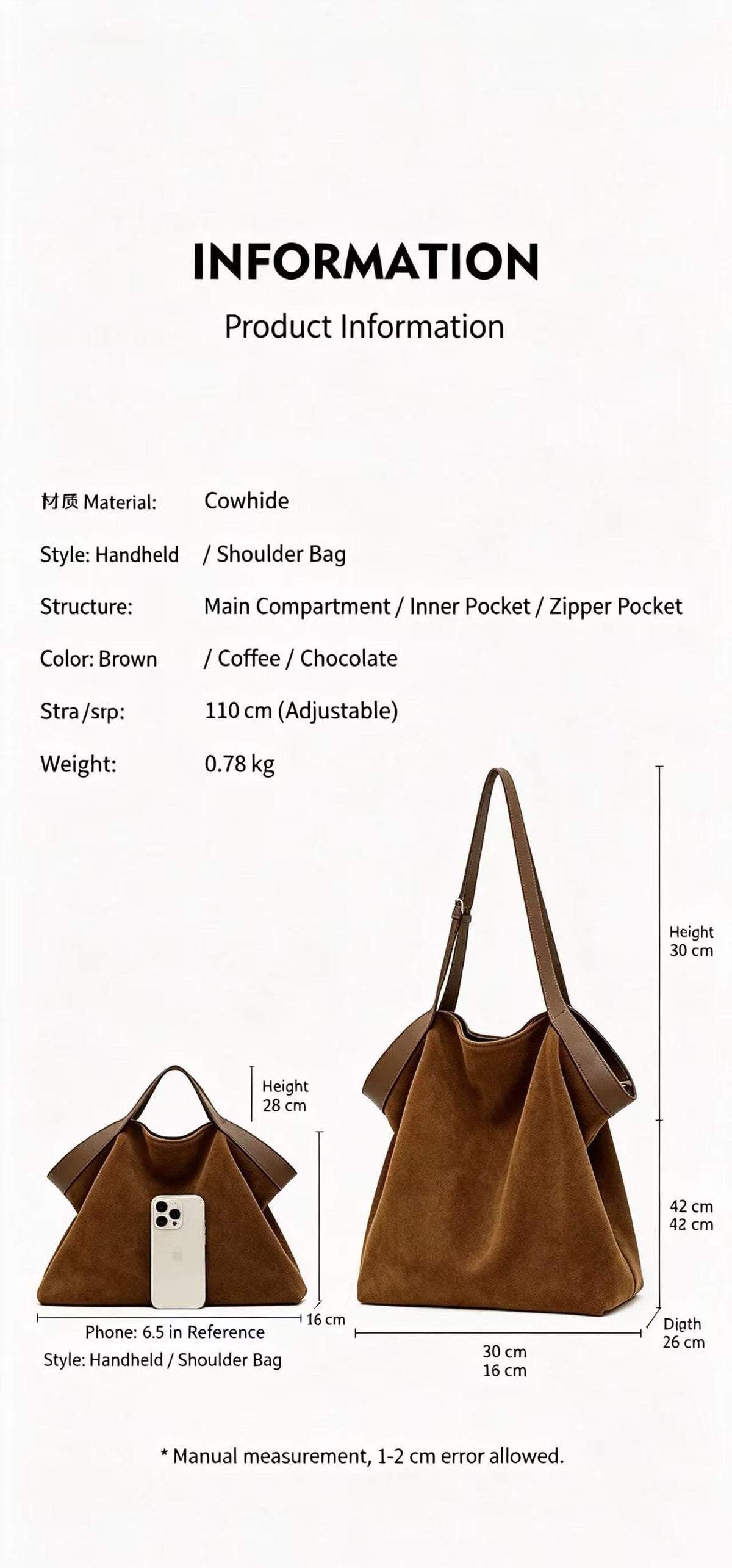 Soft Leather Tote with Adjustable Strap