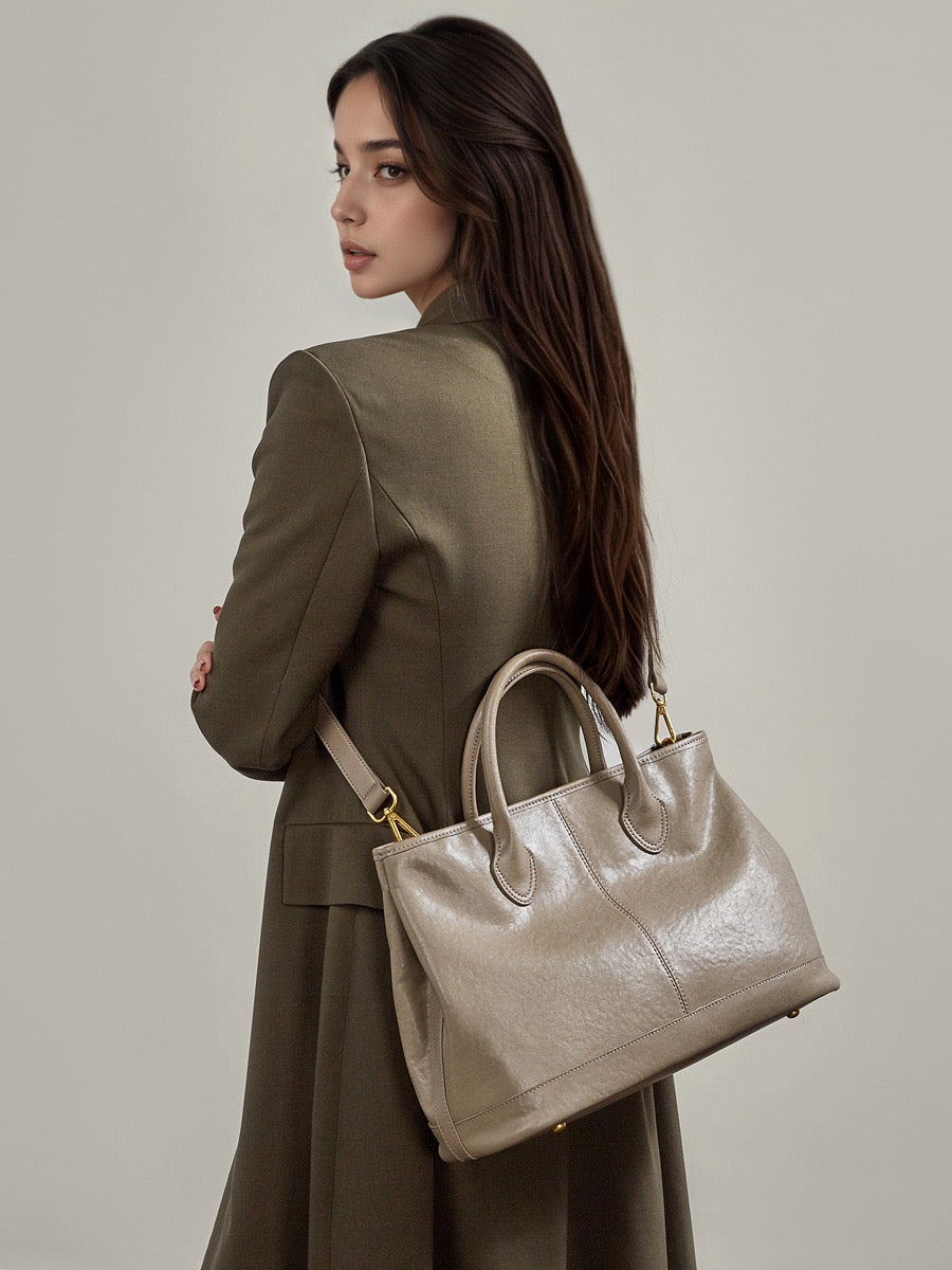 Large Leather Tote with Adjustable Strap