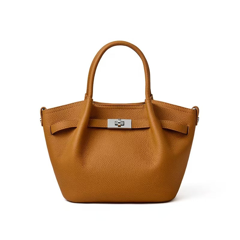 Leather Basket Bag with Magnetic Closure