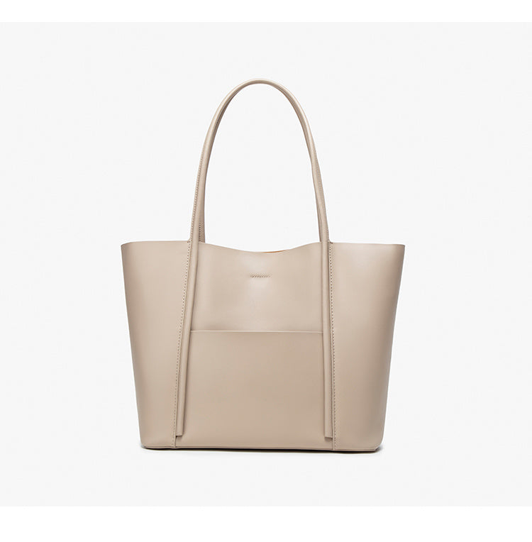 Large Structured Leather Tote with Pouch
