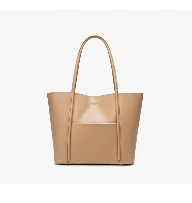 Large Structured Leather Tote with Pouch