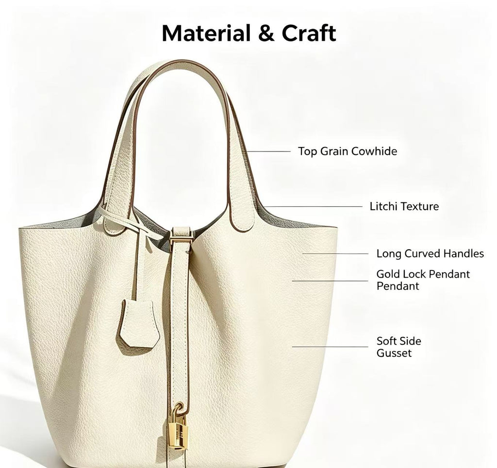 Leather Basket Tote with Removable Pouch