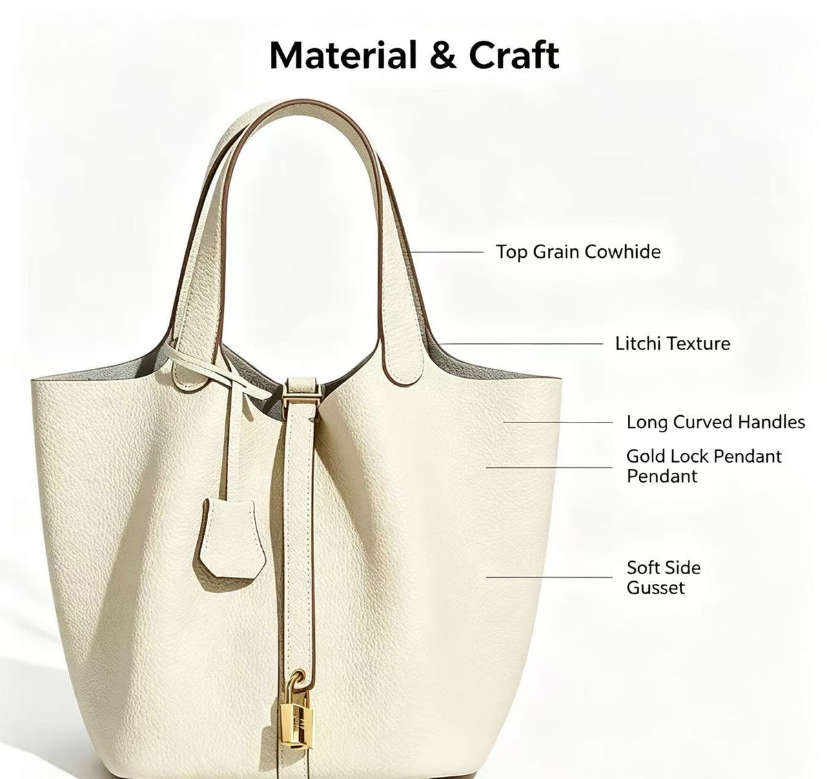 Leather Basket Tote with Removable Pouch