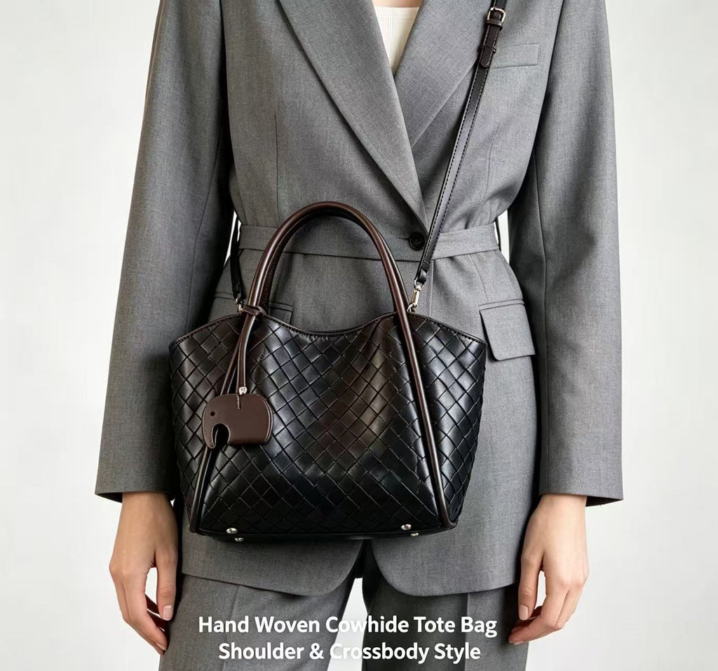 Woven Leather Tote with Detachable Strap