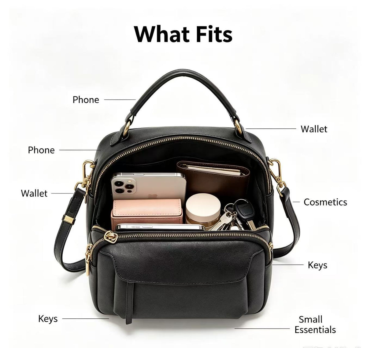 Leather Handbag with Detachable Shoulder Strap