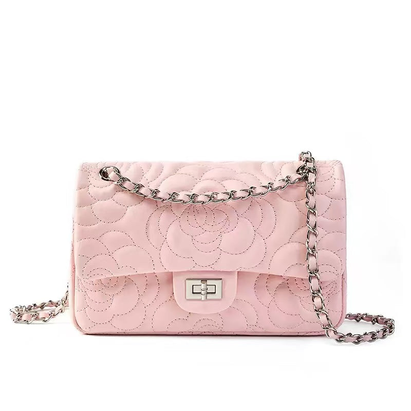 Floral Quilted Sheepskin Leather Chain Bag
