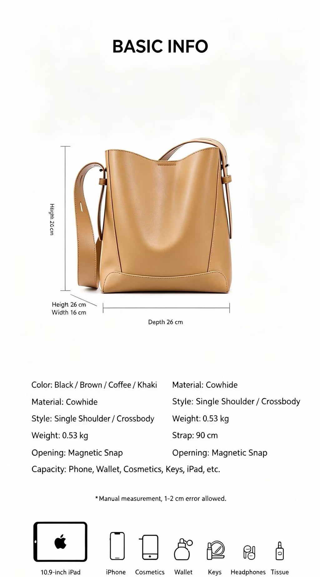 Minimal Leather Bucket Tote