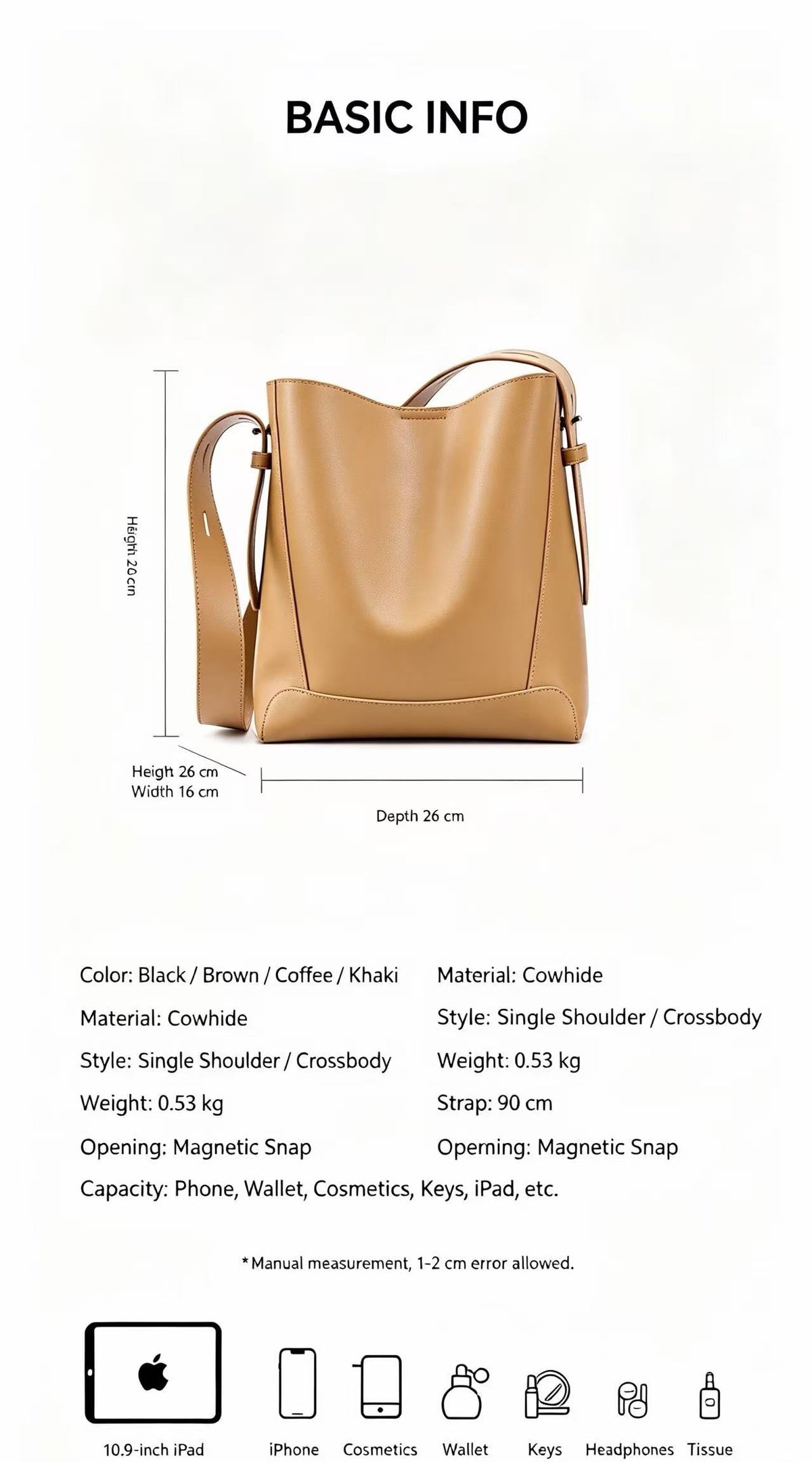 Minimal Leather Bucket Tote