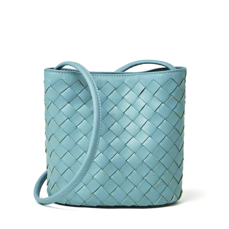 Woven Sheepskin Leather Mini Bucket Bag