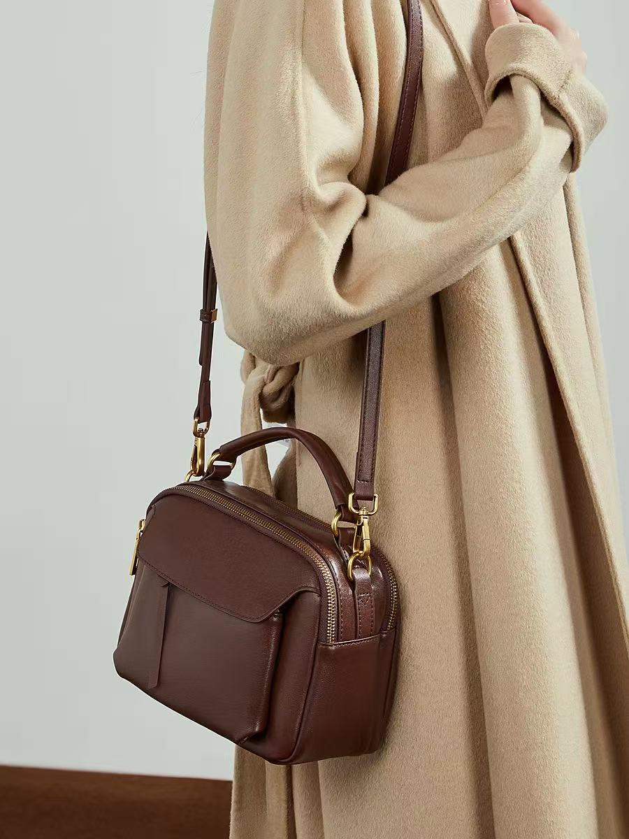 Leather Handbag with Detachable Shoulder Strap
