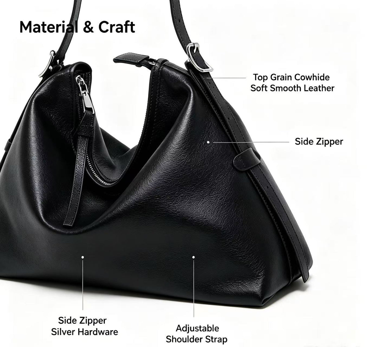 Slim-Strap Leather Hobo Bag