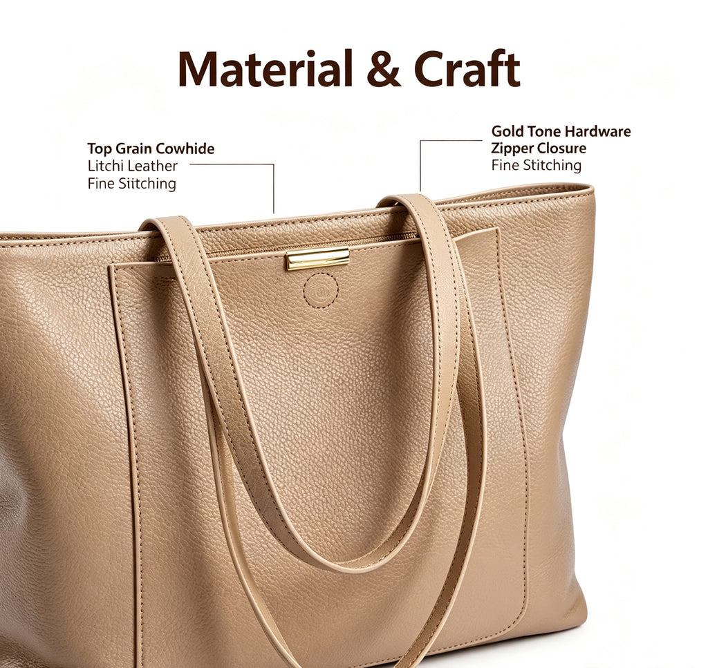 Large Leather Zip-Top Work Tote