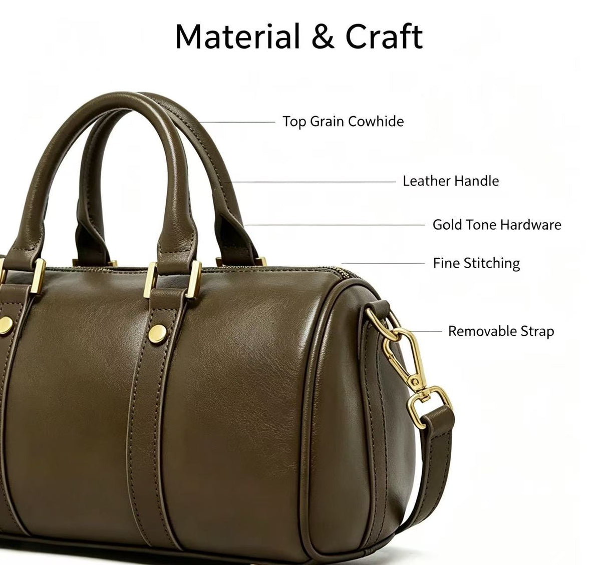 Leather Barrel Bag with Detachable Strap