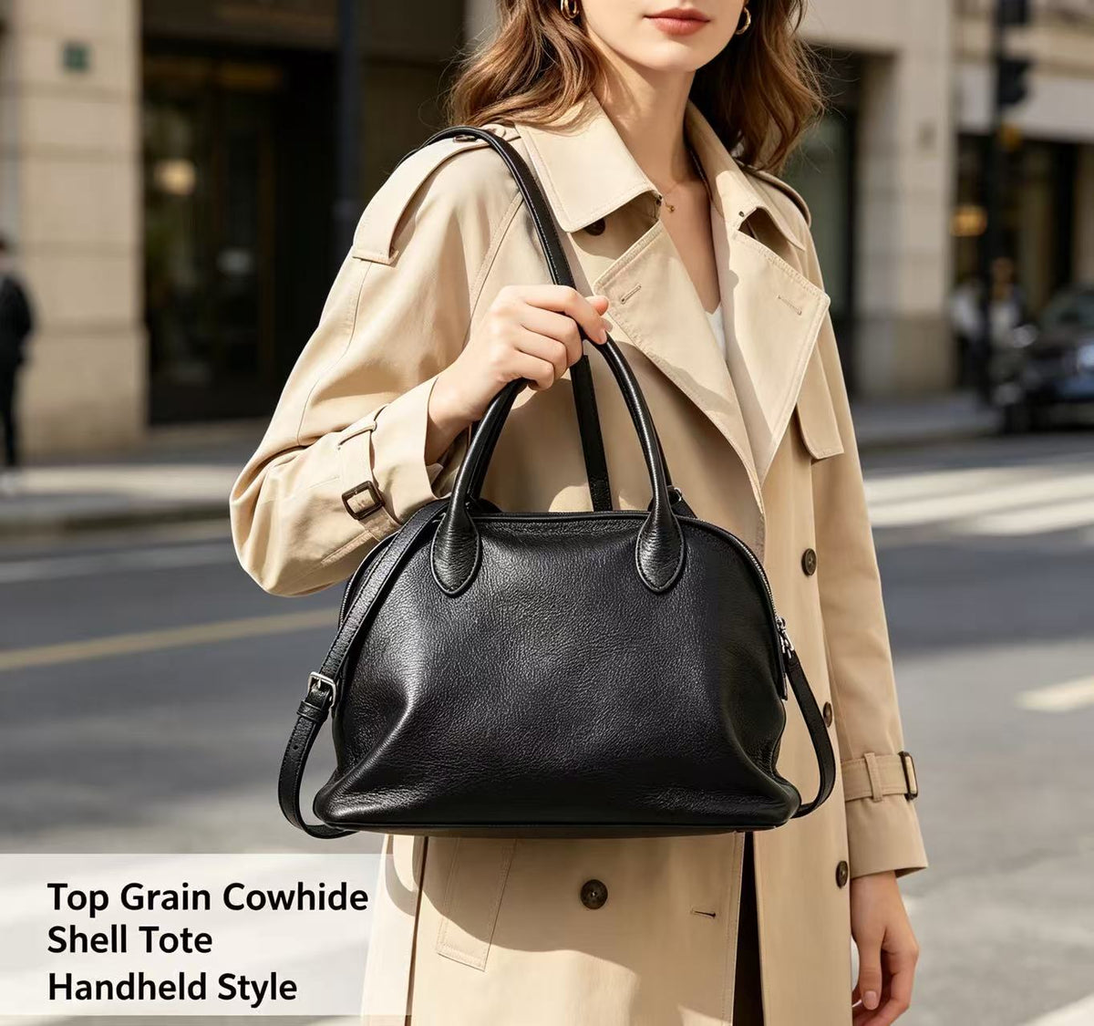 Classic Leather Handbag with Long Strap