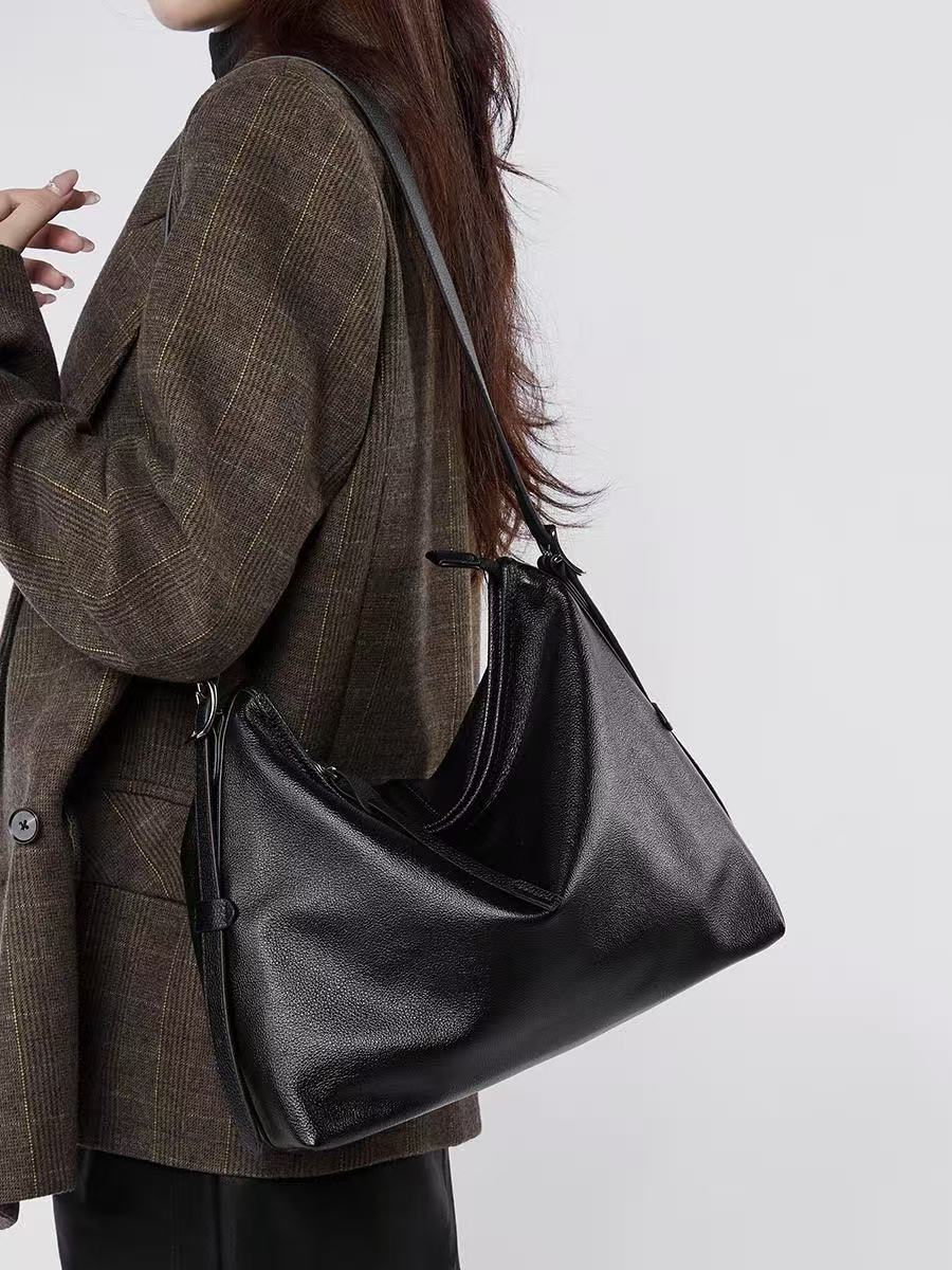 Slim-Strap Leather Hobo Bag