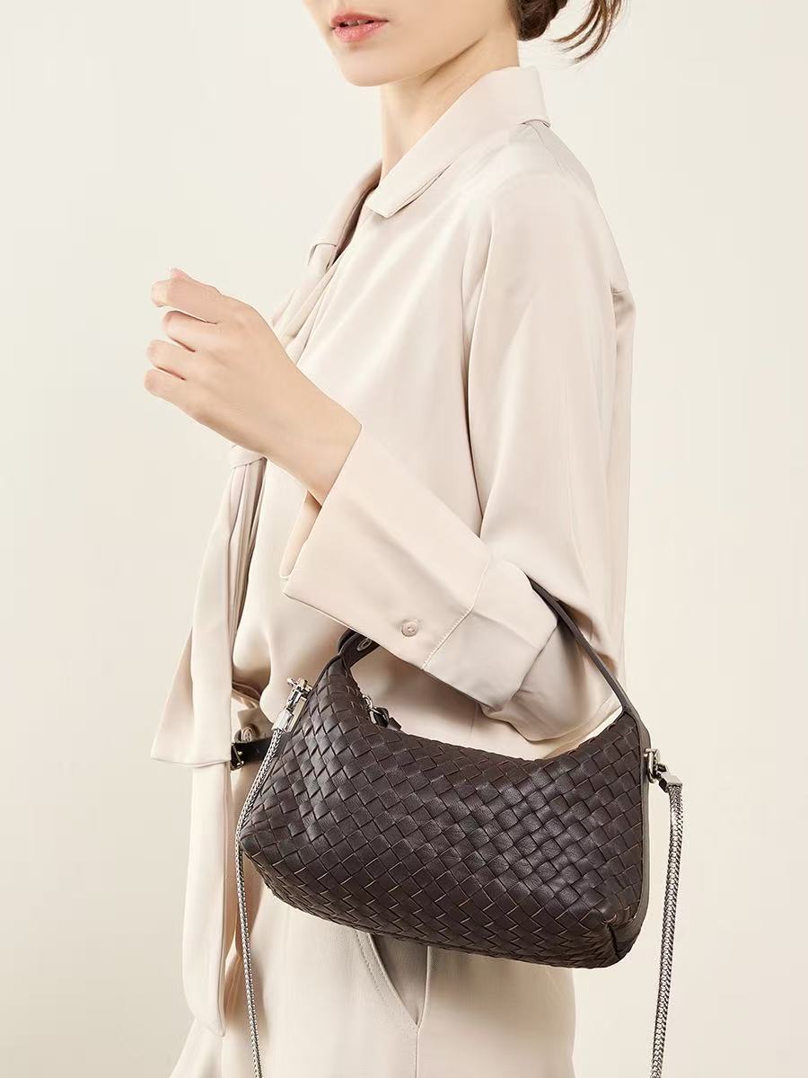 Woven Sheepskin Leather Hobo Bag