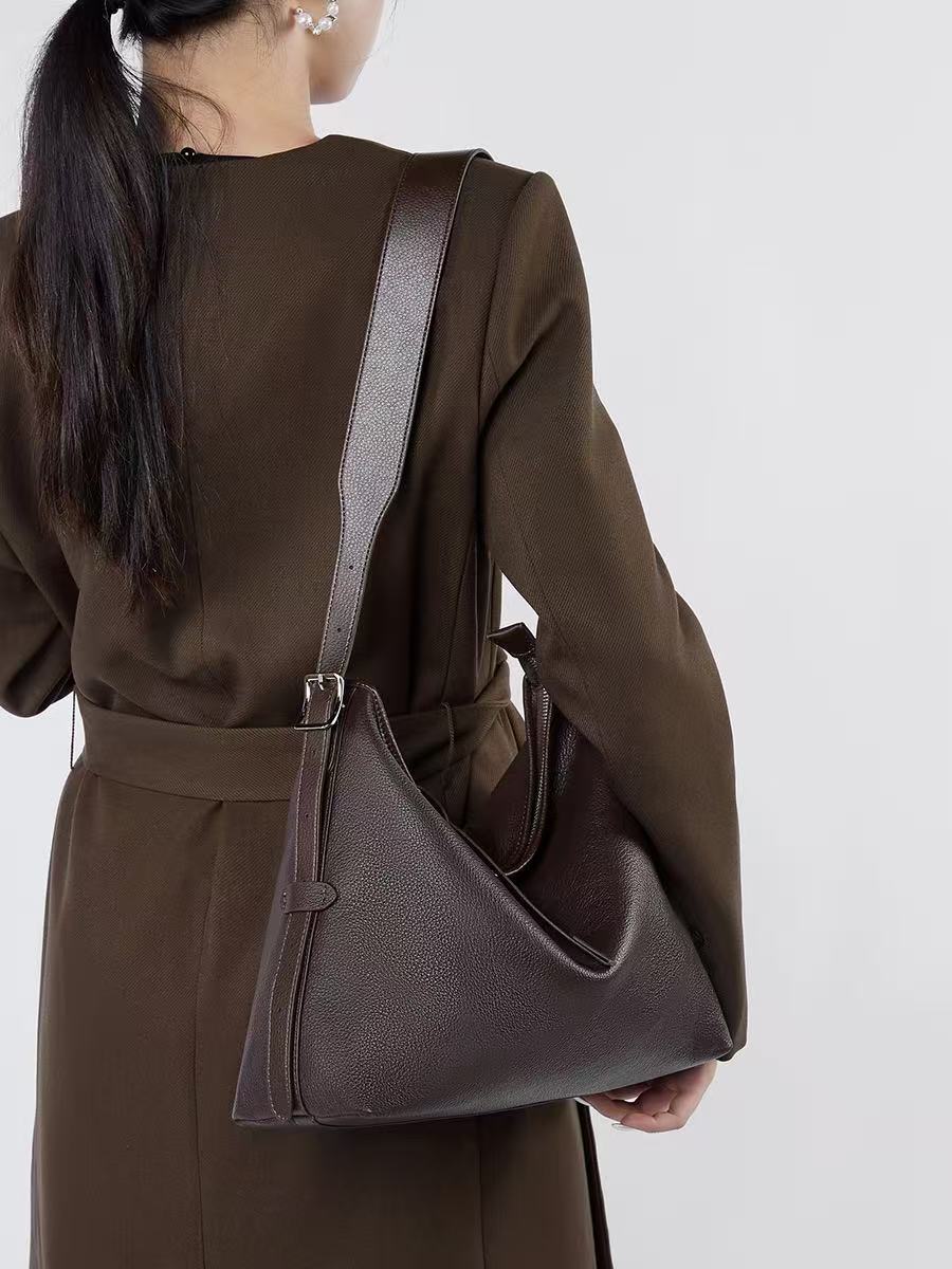 Slim-Strap Leather Hobo Bag