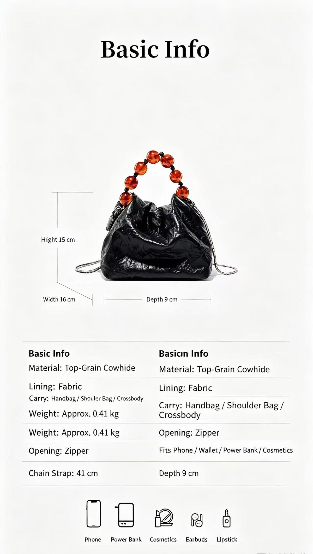Ruched Leather Bag with Beaded Handle