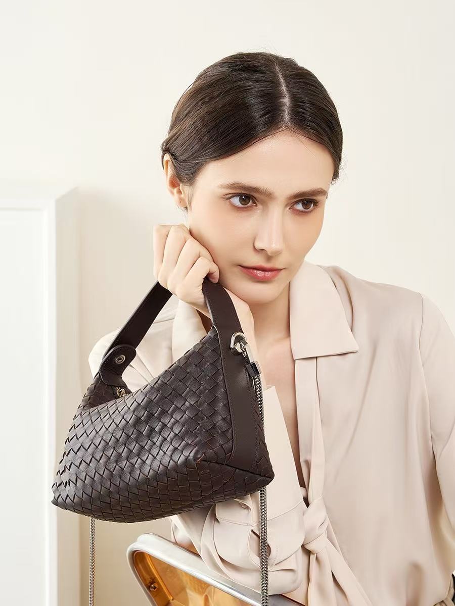 Woven Sheepskin Leather Hobo Bag