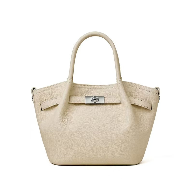 Leather Basket Bag with Magnetic Closure