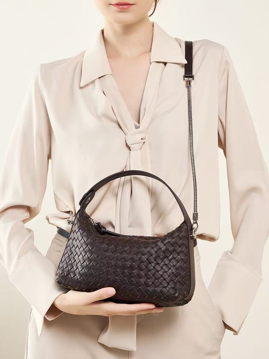 Woven Sheepskin Leather Hobo Bag