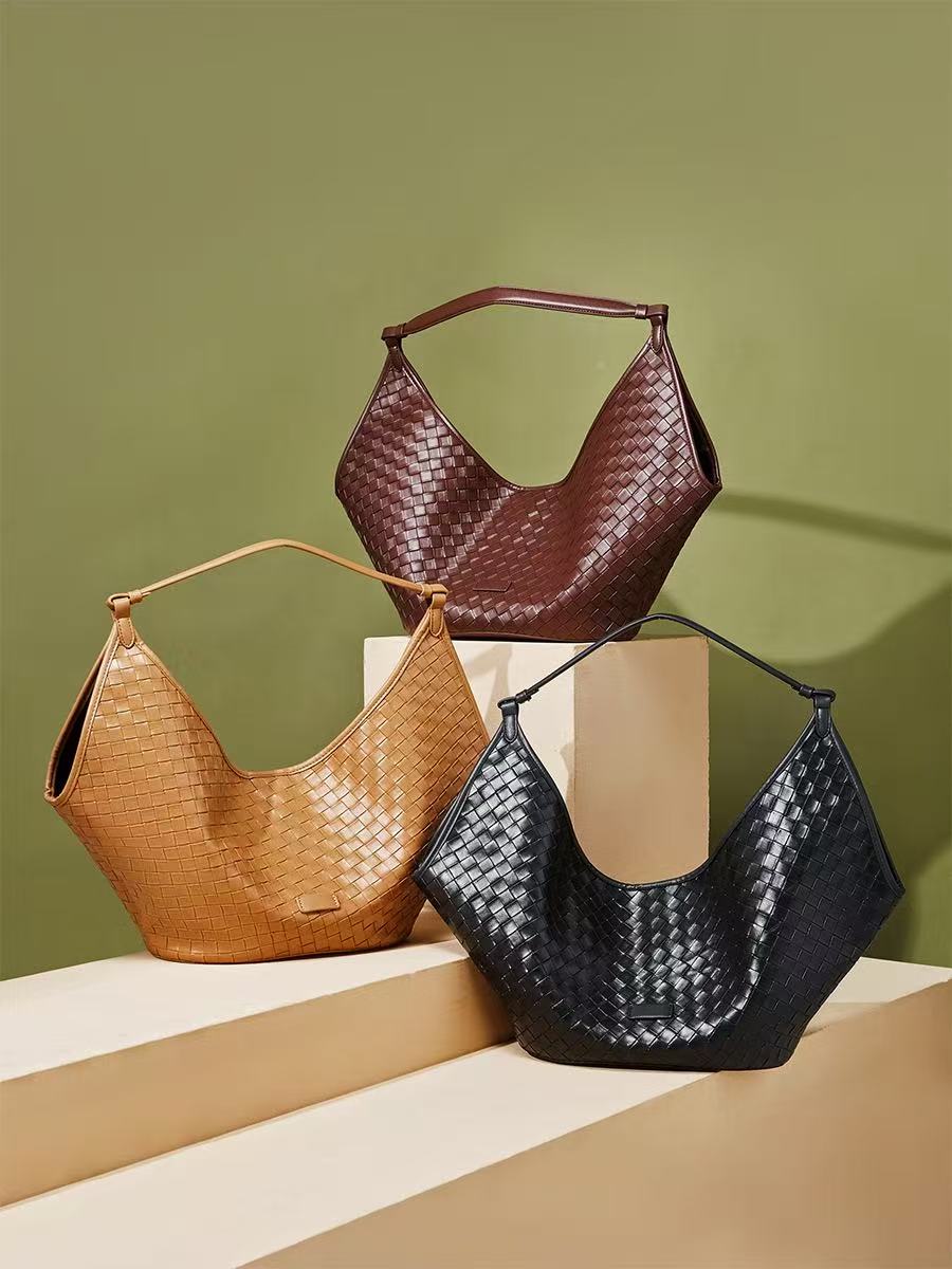 Large Woven Leather Hobo Bag