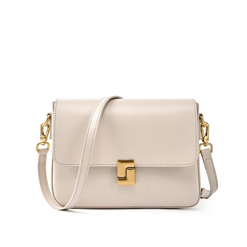Leather Flap Bag with Gold-Tone Turn Lock