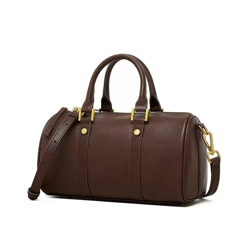 Leather Barrel Bag with Detachable Strap