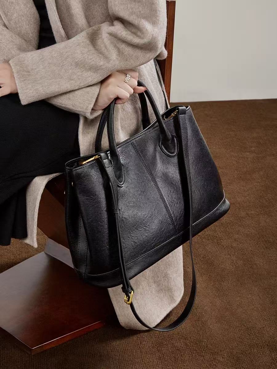 Large Leather Tote with Adjustable Strap