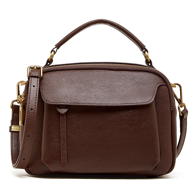 Leather Handbag with Detachable Shoulder Strap