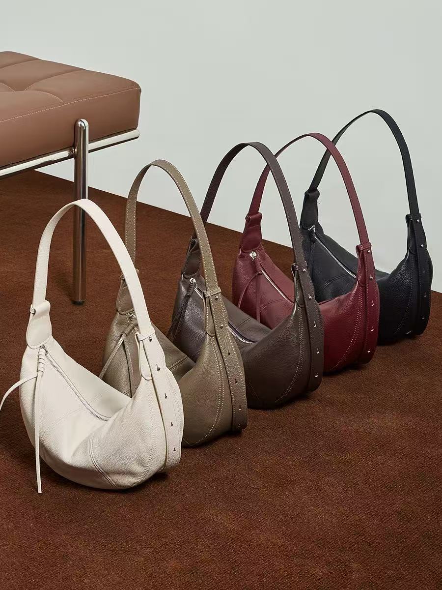 Lightweight Leather Crescent Hobo Bag