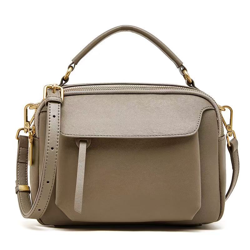 Leather Handbag with Detachable Shoulder Strap