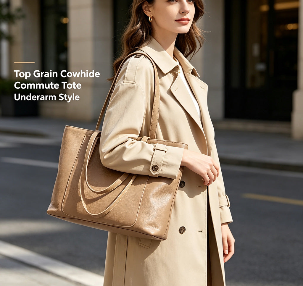 Large Leather Zip-Top Work Tote