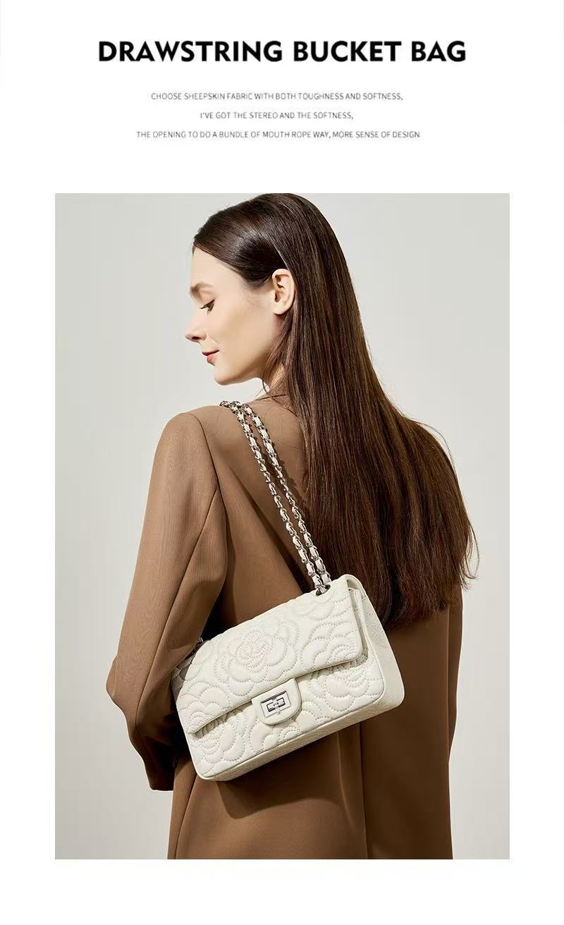 Floral Quilted Sheepskin Leather Chain Bag