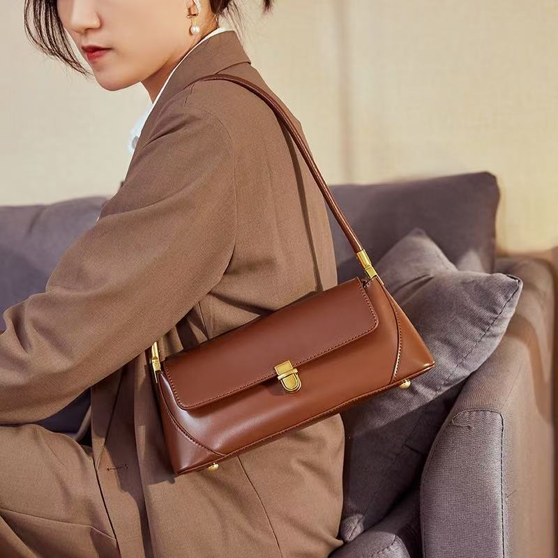 Turn-Lock Leather Shoulder Bag