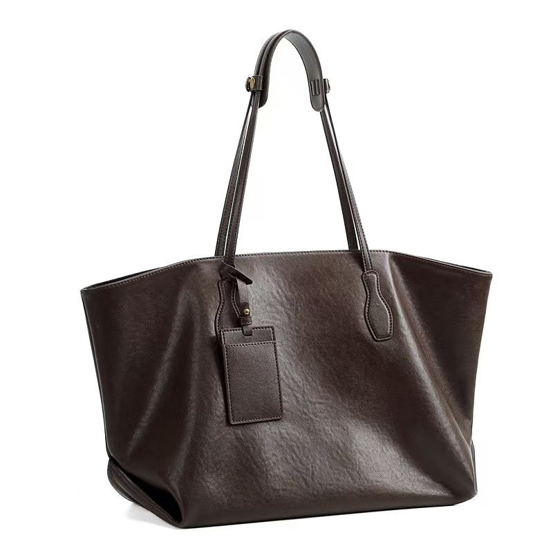 Large Leather Work Tote with Interior Pockets