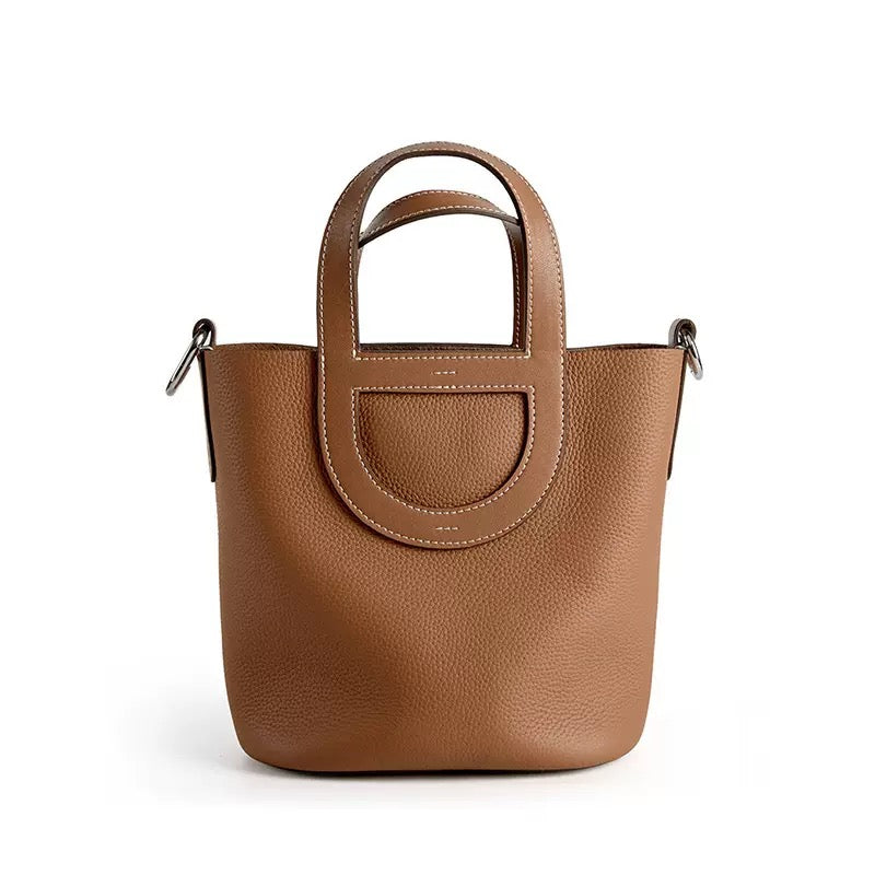Leather Drawstring Bucket Handbag