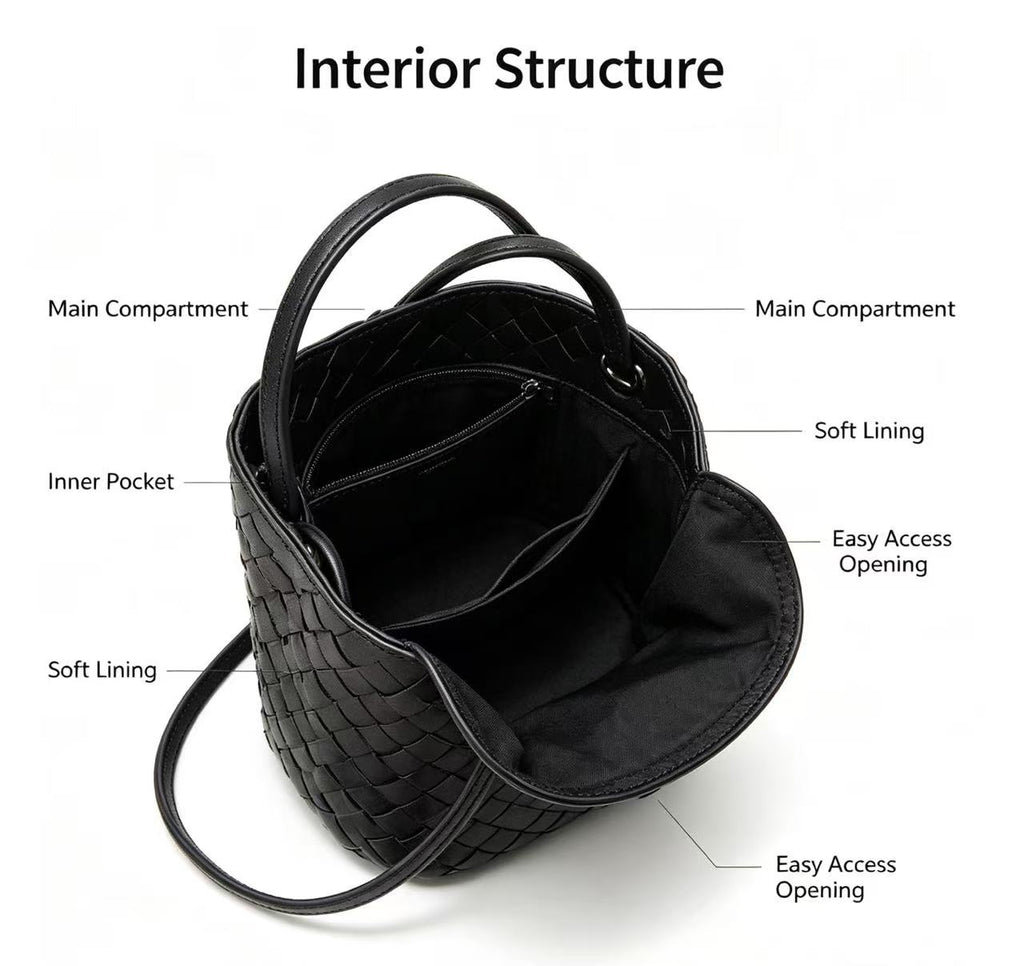 Woven Sheepskin Leather Mini Bucket Bag