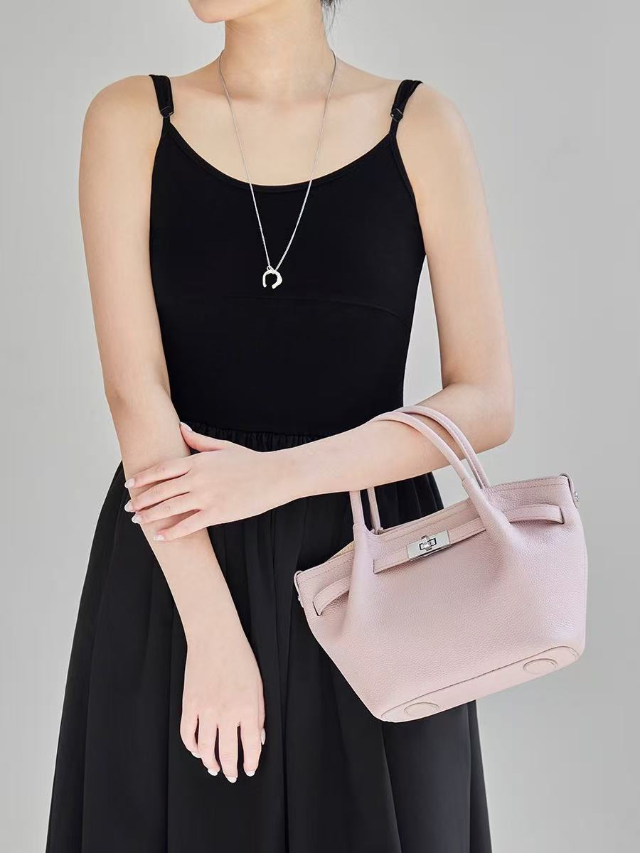 Leather Basket Bag with Magnetic Closure