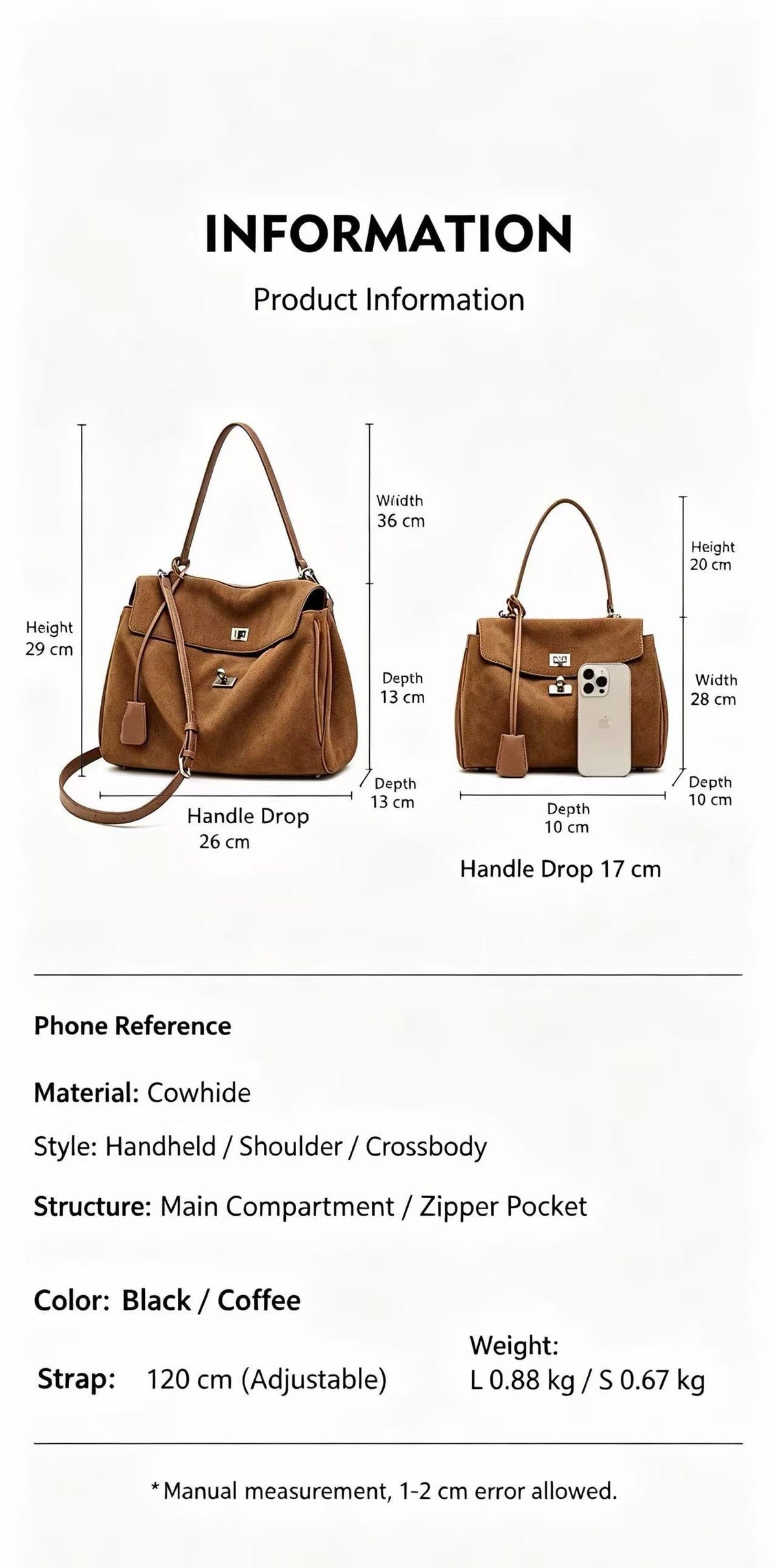 Leather Flap Handbag in Two Sizes