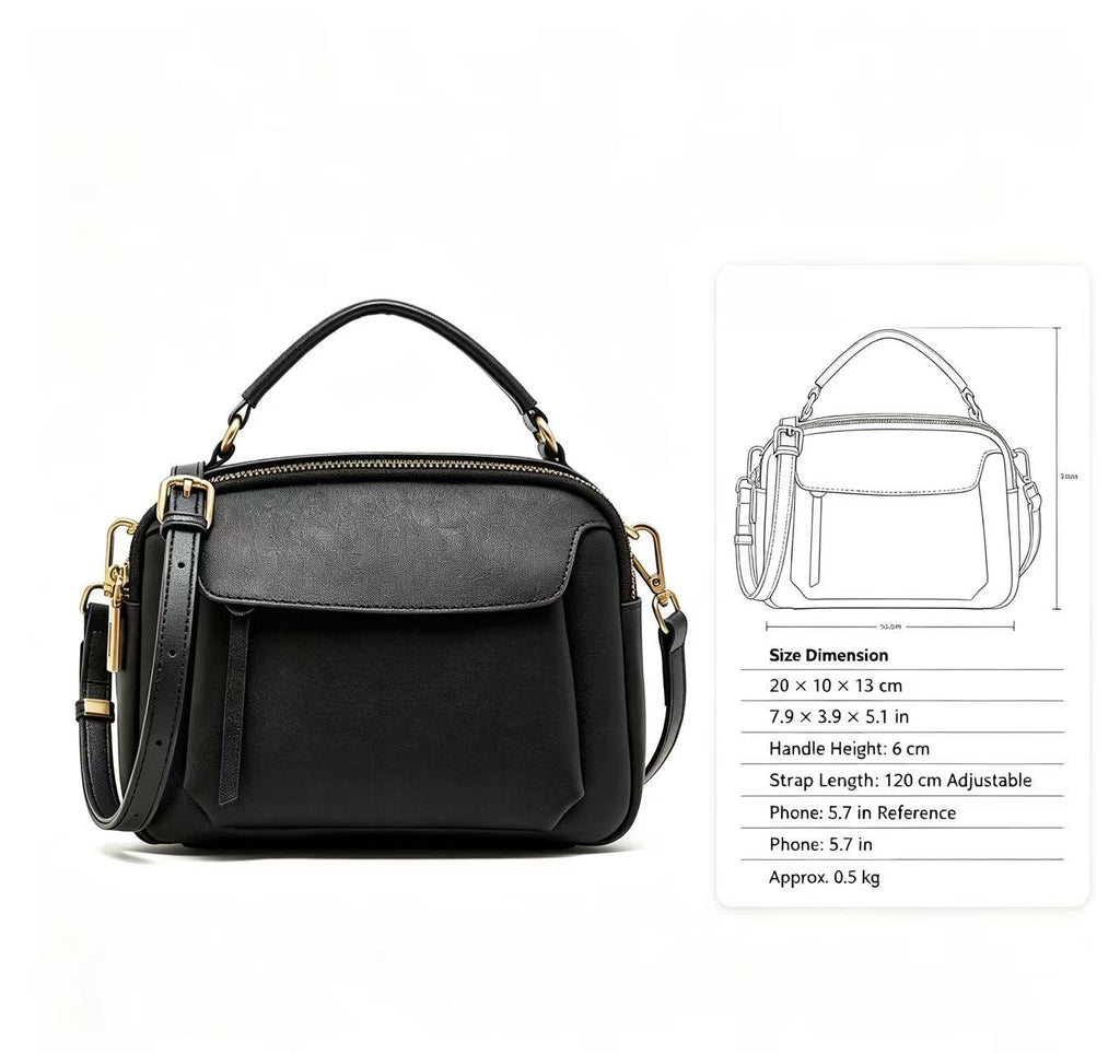 Leather Handbag with Detachable Shoulder Strap