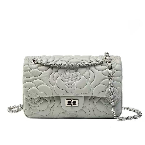 Floral Quilted Sheepskin Leather Chain Bag