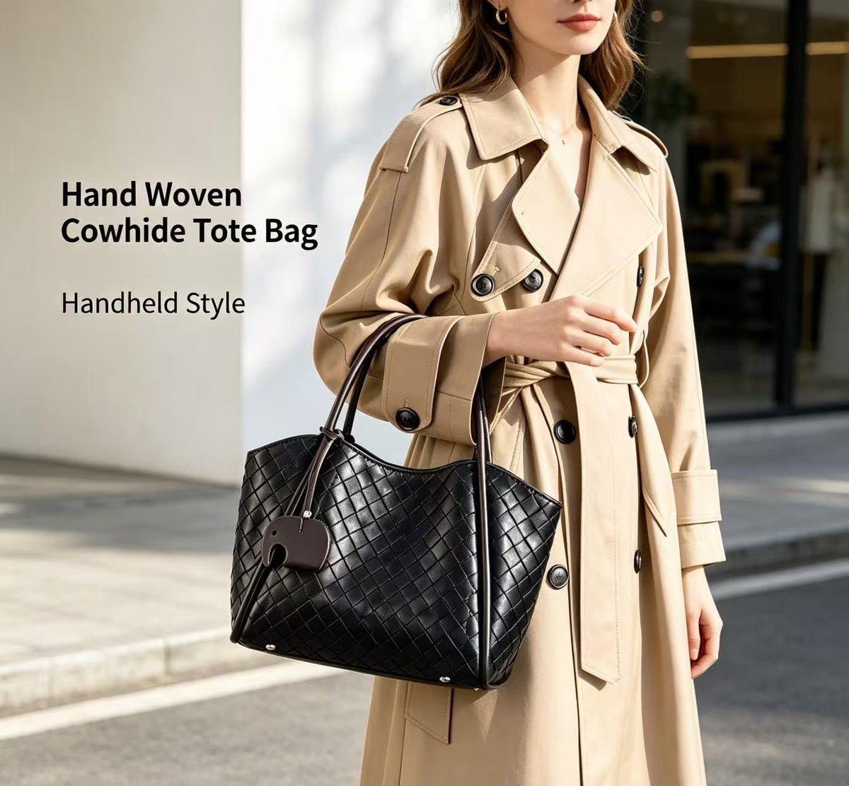 Woven Leather Tote with Detachable Strap