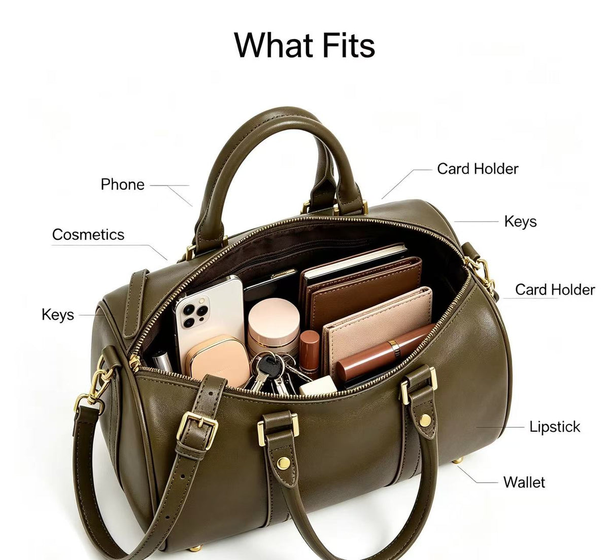 Leather Barrel Bag with Detachable Strap