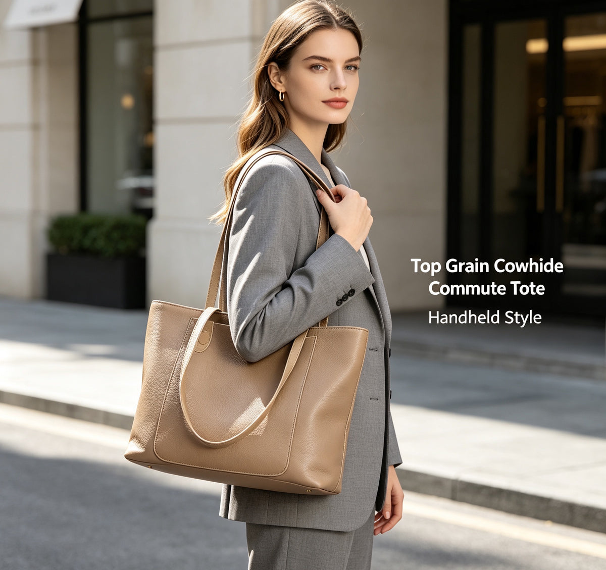 Large Leather Zip-Top Work Tote